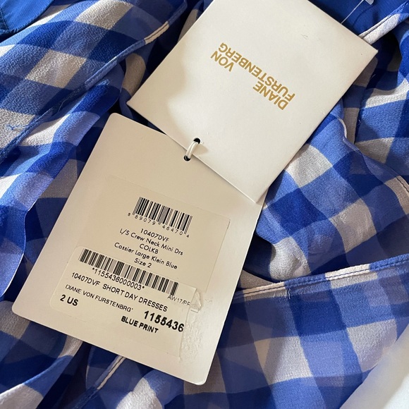 DVF Silk Chiffon Mini Gingham Dress Size 2 NWT - Picture 9 of 9